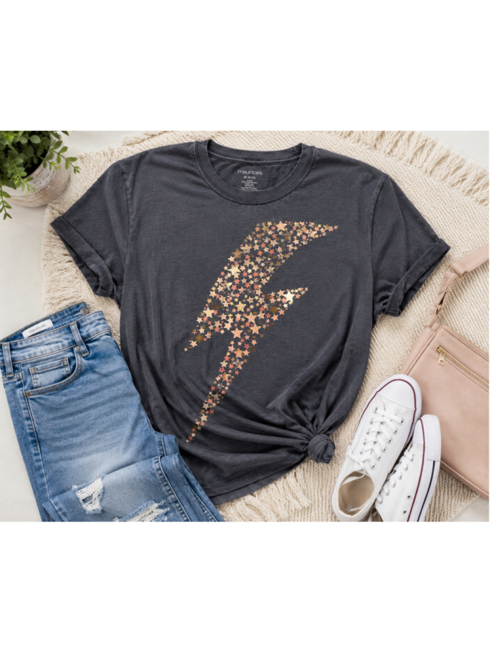 Maurices Star Lightning Bolt Oversized Graphic Tee Colorful Stars -Size Large